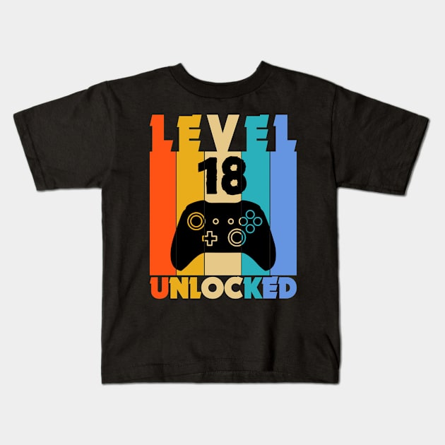 Level 18 Unlocked Funny Video Gamer Birthday Novelty T-Shirt Kids T-Shirt by MekiBuzz Graphics